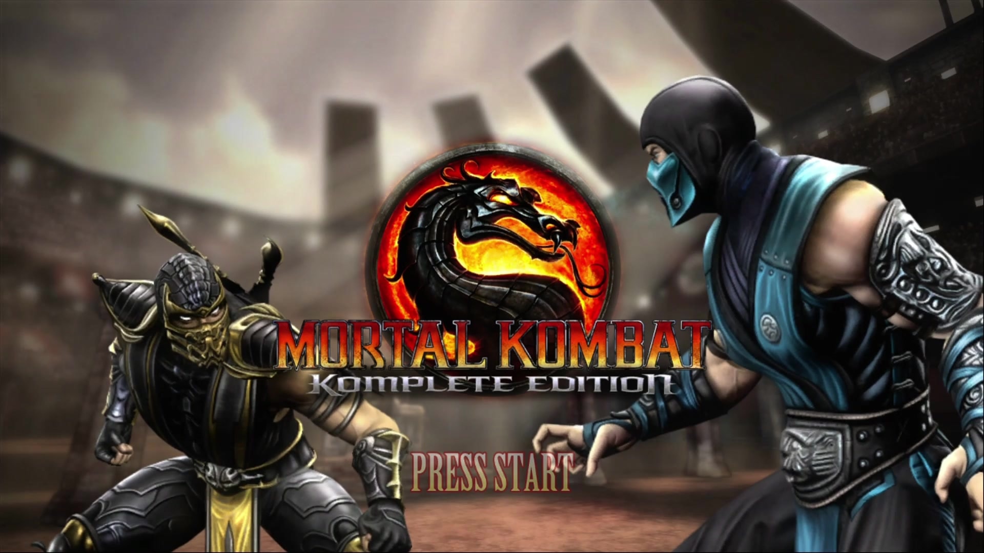Mortal Kombat Komplete Edition title screen for Xbox 360